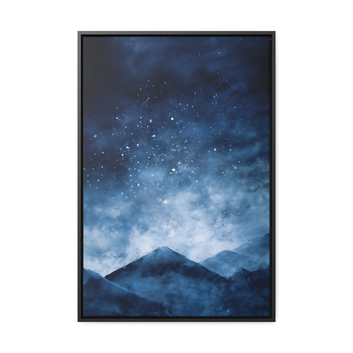 Snowy Mountains Blue Abstract Art | Framed Gallery Wrapped Canvas