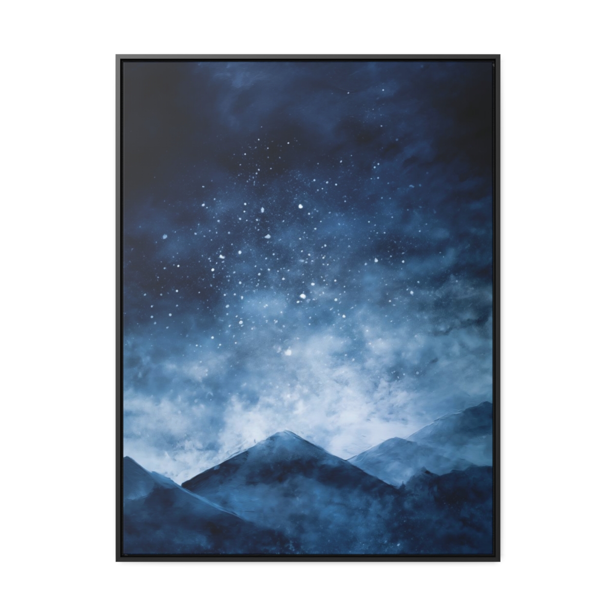 Snowy Mountains Blue Abstract Art | Framed Gallery Wrapped Canvas