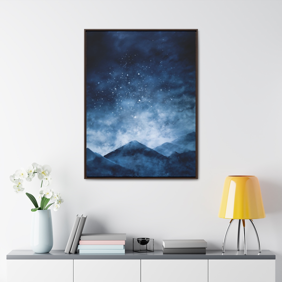 Snowy Mountains Blue Abstract Art | Framed Gallery Wrapped Canvas