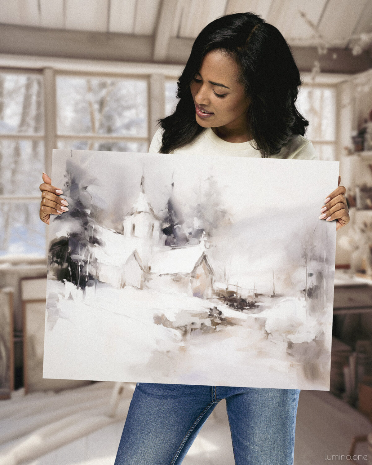 Snowy Winter Scene Purple Church | Fine Art Print