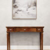 Snowy Winter Scene Purple River Abstract Wall Art Painting over an Antique Walnut Console Table