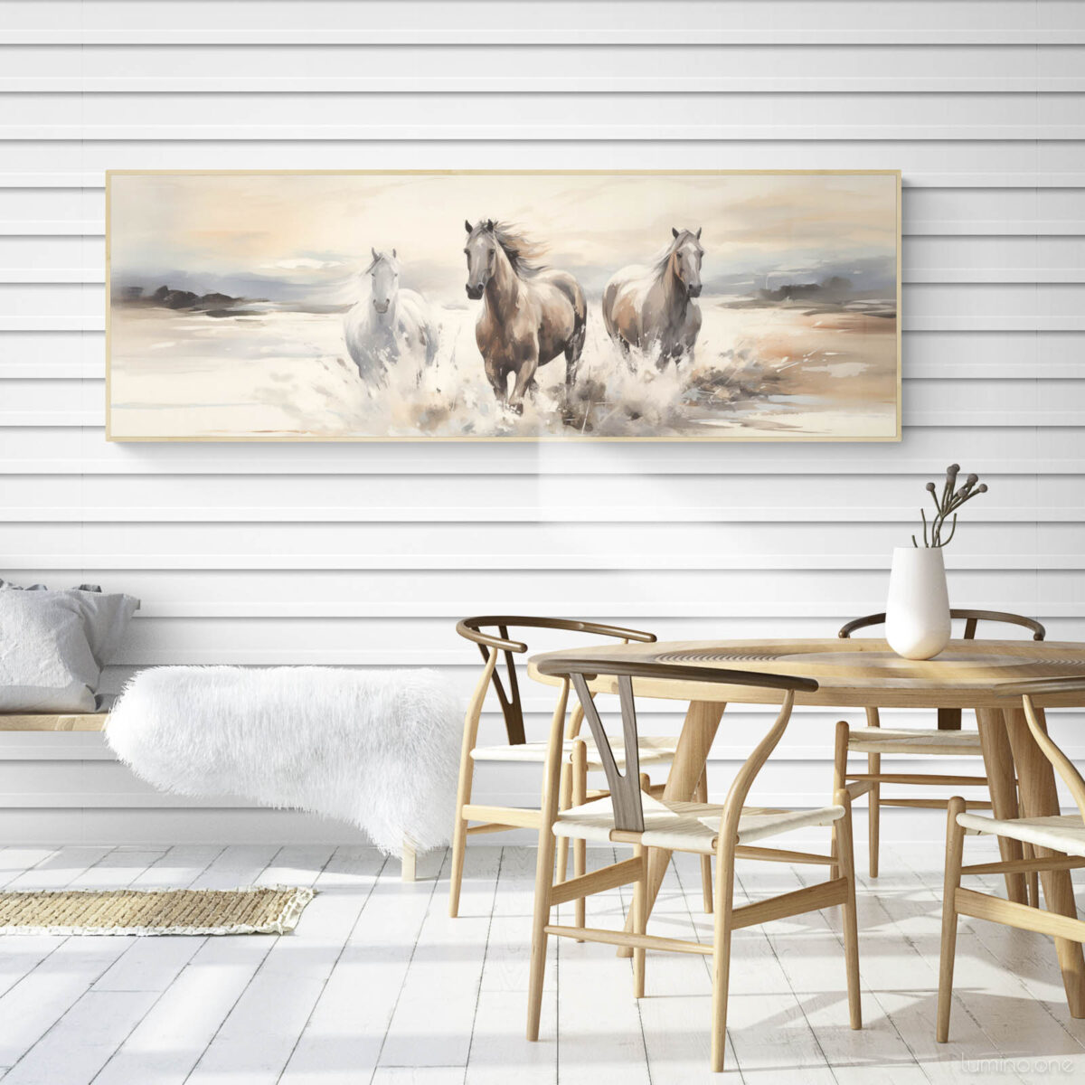 Horses on the Beach at Sunset Wall Art - Framed Canvas