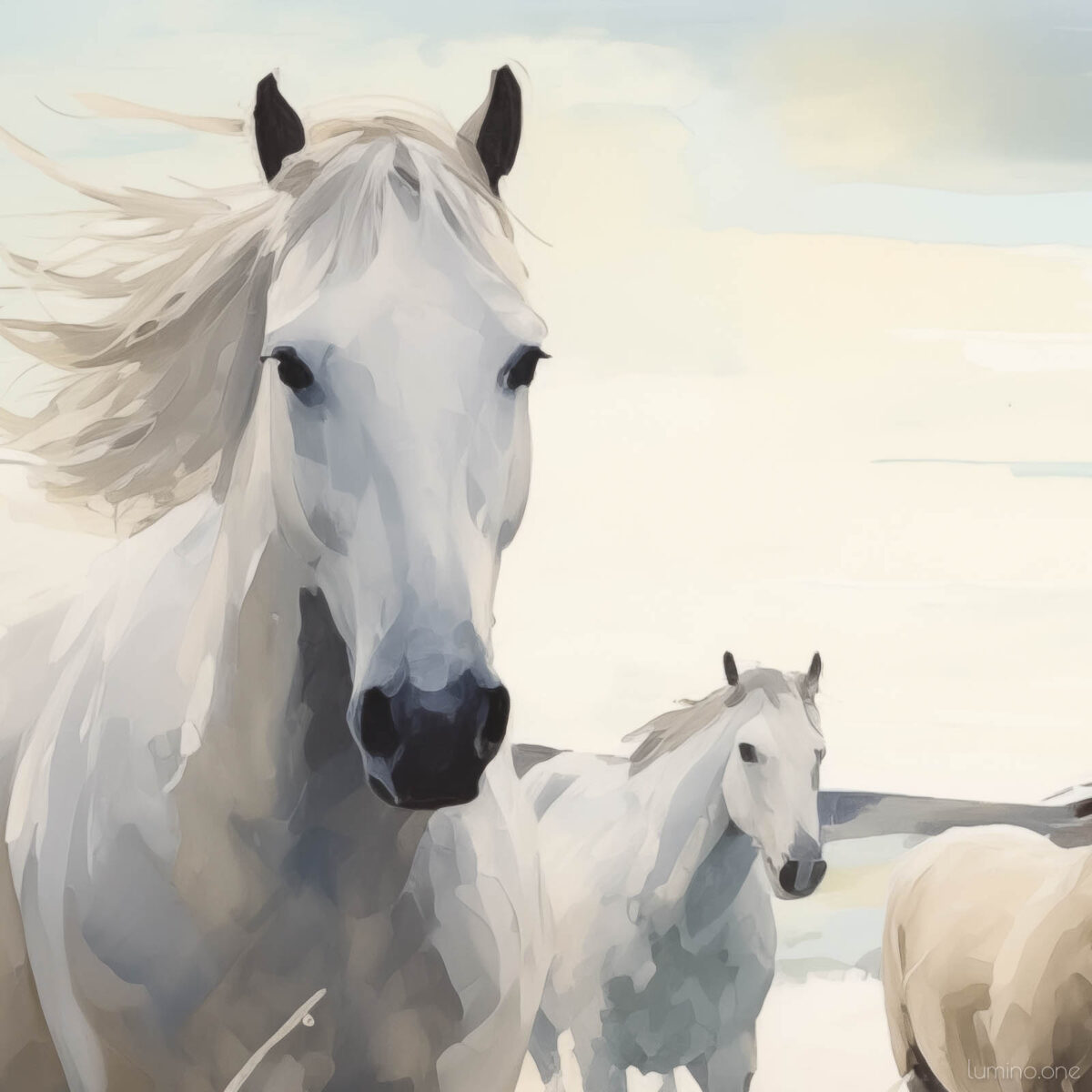 Zoomed In Closeup Detail of a Horses on the Beach Wall Art - 3x2 Aspect Ratio - Floating Frame Canvas