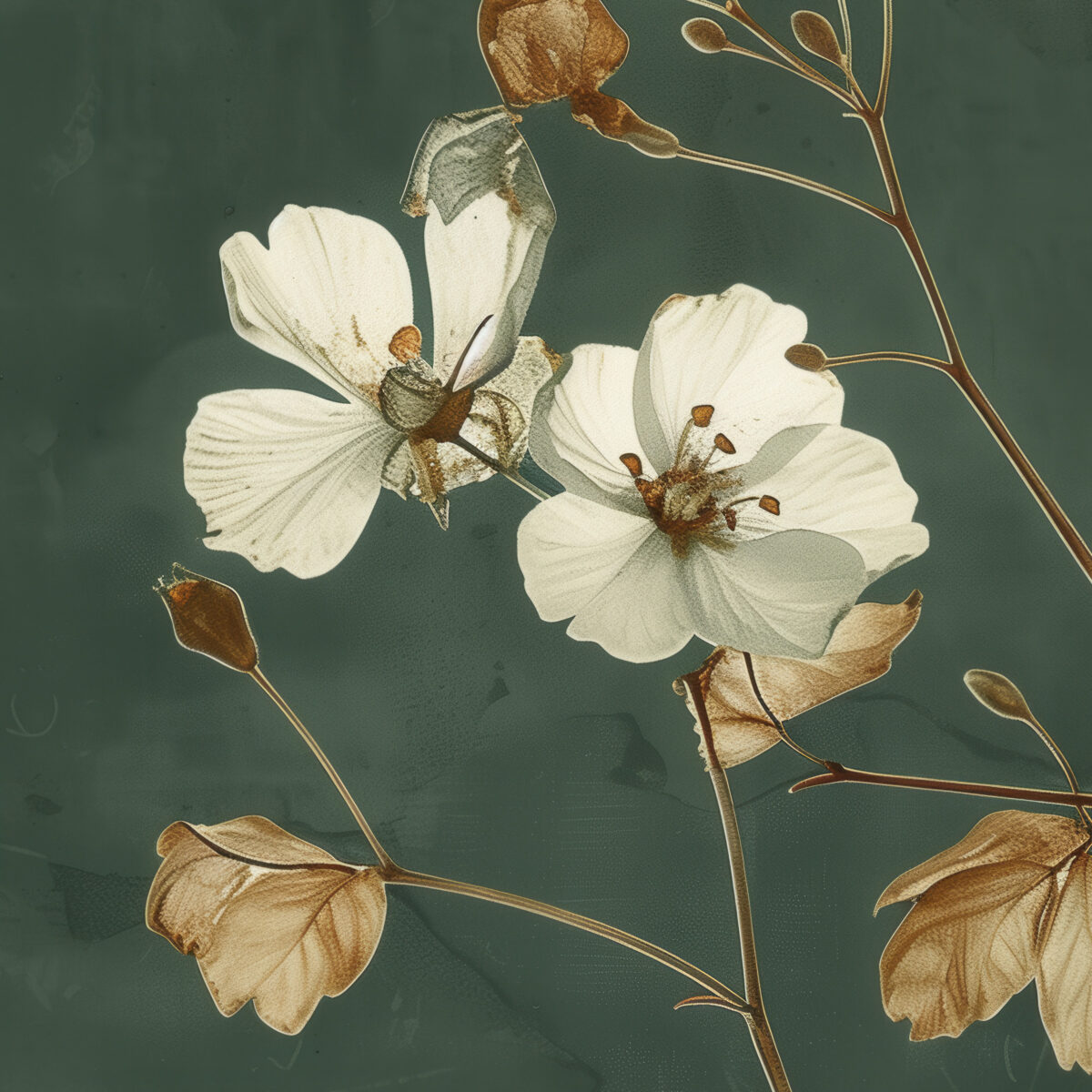 Zoomed In Detail of Dark Moody Botanical Floral Golden Cosmos Flowers