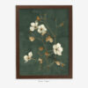 Dark Moody Botanical Wall Art Set of 3, Wild Cosmos Flowers, Dark Green Background, Dark Academia Cottagecore Style, Brown Frame
