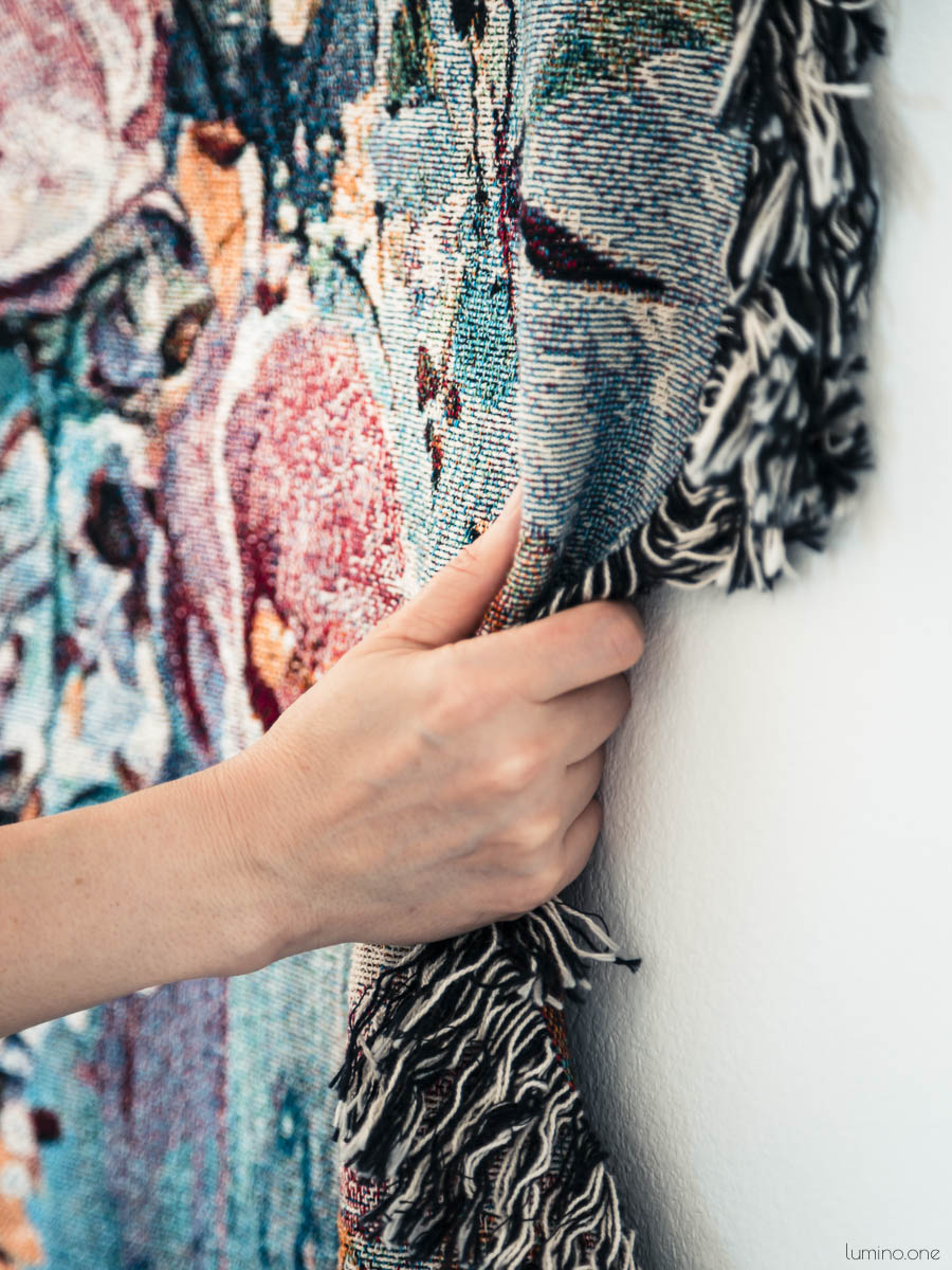 Floral Jacquard Woven Cotton Blanket and Wall Tapestry with Fringe - Flowers in a Vase Art
