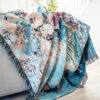 Floral Jacquard Woven Cotton Blanket and Wall Tapestry with Fringe - Flowers in a Vase Art