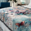 Floral Jacquard Woven Cotton Blanket and Wall Tapestry with Fringe - Flowers in a Vase Art