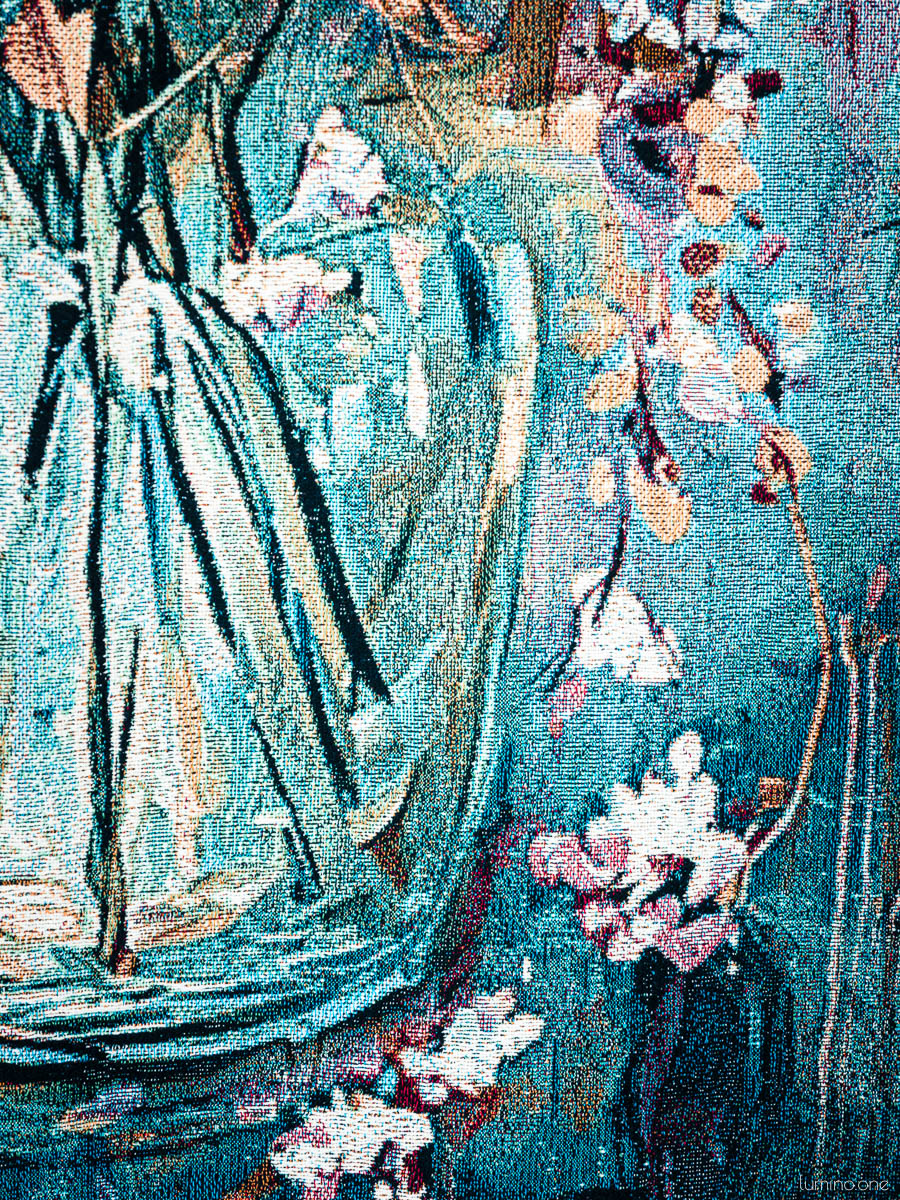 Floral Jacquard Woven Cotton Blanket and Wall Tapestry with Fringe - Flowers in a Vase Art
