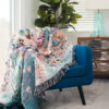 Floral Jacquard Woven Cotton Blanket and Wall Tapestry with Fringe - Flowers in a Vase Art