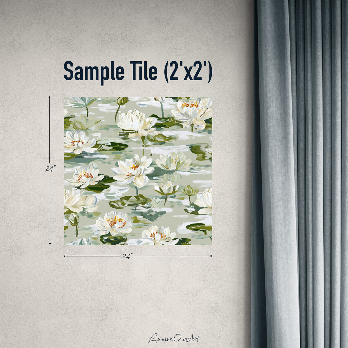 Waterlilies Wallpaper, Peel-and-Stick Botanical Floral Pattern, Green Floral Wall Decor for Spa Bathroom, Bedroom, Nursery