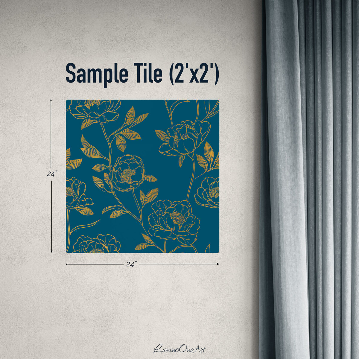 Dark Floral Wallpaper with Gold Botanical Line Art - Moody Navy Peel and Stick